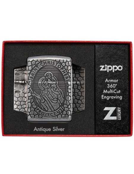 فندک زیپو نقره آرمورکیس سنت کریستوفر Zippo 49160 (ST CHRISTOPHER MEDAL)