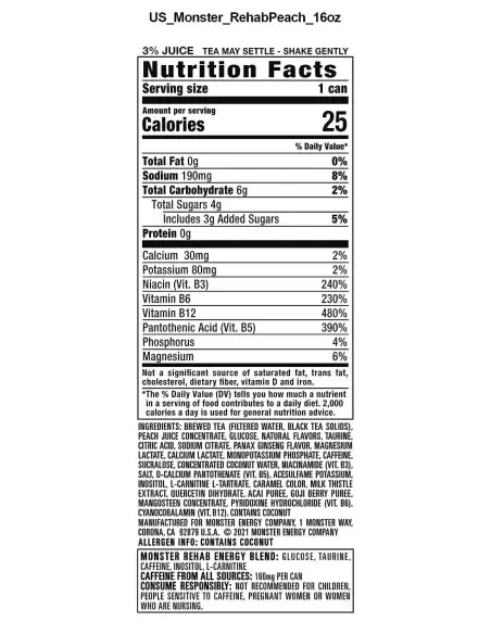 نوشیدنی انرژی زا مانستر رهب چای و هلو Monster Energy Rehab Peach+Lemonade 500ml