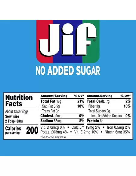 کره بادام زمینی جیف رژیمی (بدون شکر) Jif No Added Sugar Creamy Peanut Butter
