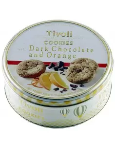 کوکی/ بیسکویت تیولی با طعم شکلات تلخ و پرتقال 150 گرمی جعبه فلزی Tivoli cookies with dark chocolate and orange
