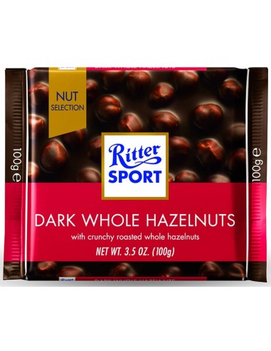 قیمت خرید شکلات تلخ ریتر اسپورت با فندق بو داده 100 گرمی Ritter Sport Whole Hazelnut DarkChocolate