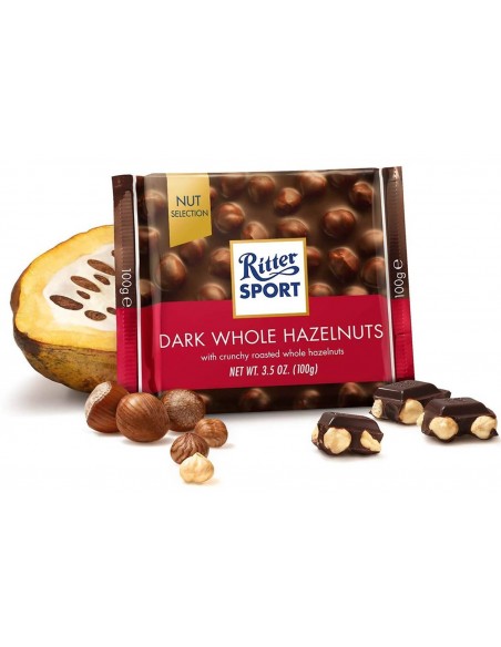 شکلات تلخ ریتر اسپرت با فندق بو داده 100 گرمی Ritter Sport Whole Hazelnut Dark Chocolate