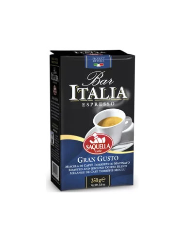خرید پودر قهوه ساکوئلا ایتالیا گرن گوستو آبی 250 گرمی Saquella Italia Gran Gusto Espresso Ground Coffee